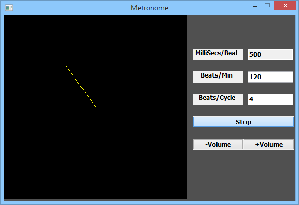Screenshot of a metronome app written in PureBasic